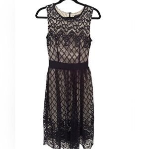 Navy with Cream under layer Chic Lace Midi Dress XS